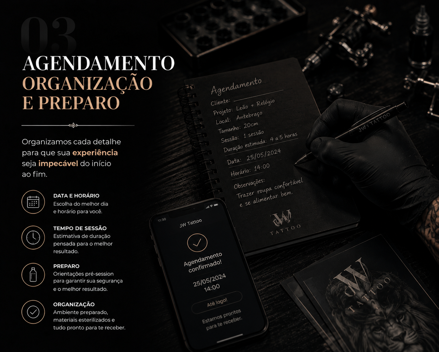 Etapa 3: agendamento com organização de data, horário e preparo